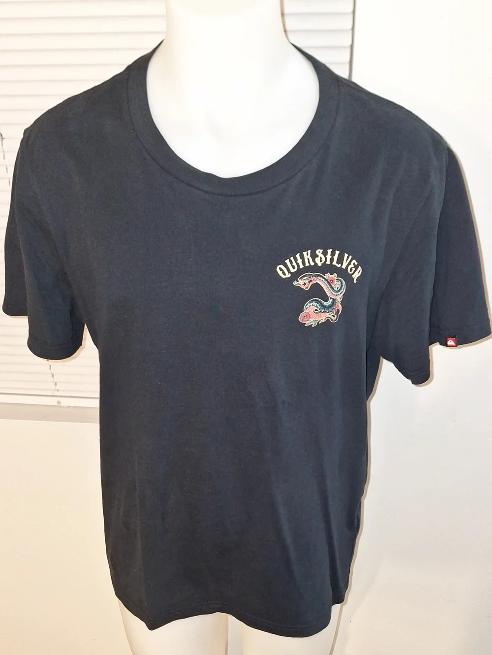 Quiksilver Black Short-Sleeve Tee with Snake Chest Graphic